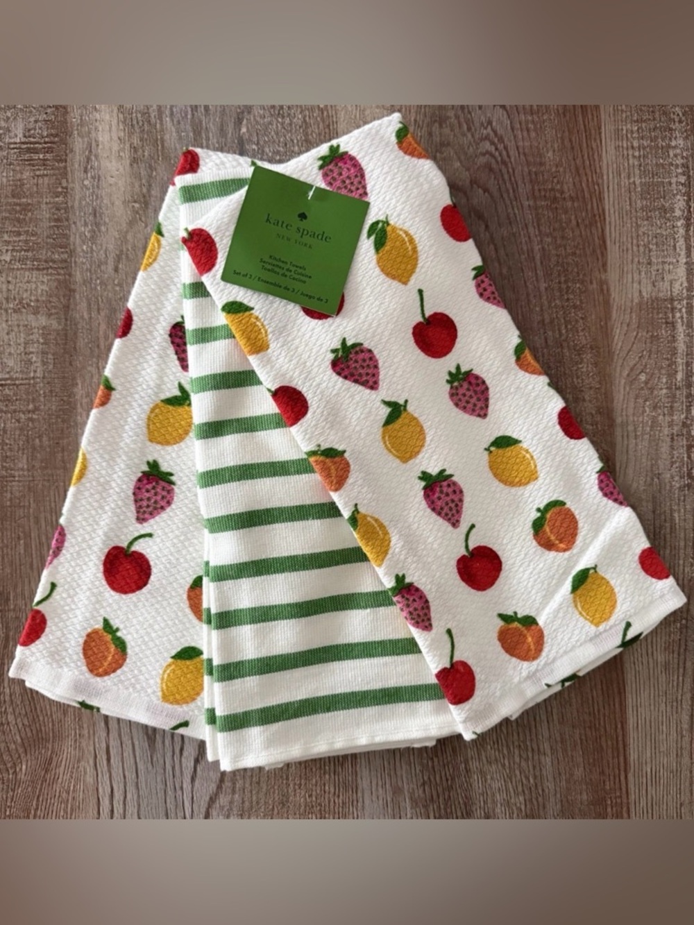 Kate Spade New York 3PCK Kitchen Towels, Lemon Strawberry Cherry